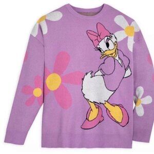 Disney Parks rare Daisy Duck Knit Sweater Purple Floral Pattern 2X heavy crew